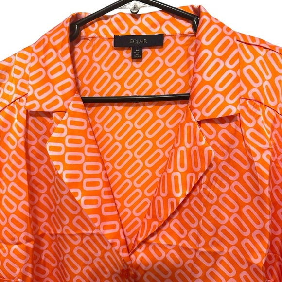 Eclair Orange and Pink Geometric Print Tie-Front Blouse Women’s M - Picture 2 of 7